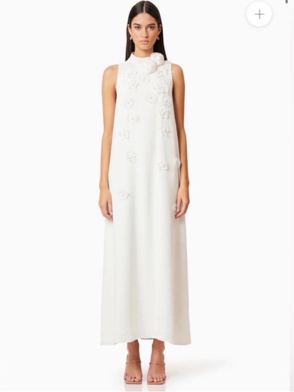 elliatt lilydale white 3d flower pearl applique mock neck maxi dress size small